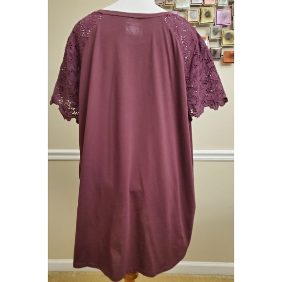 Lane Bryant Plum Top With Floral Cutout Sleeves - Picture 3 of 4